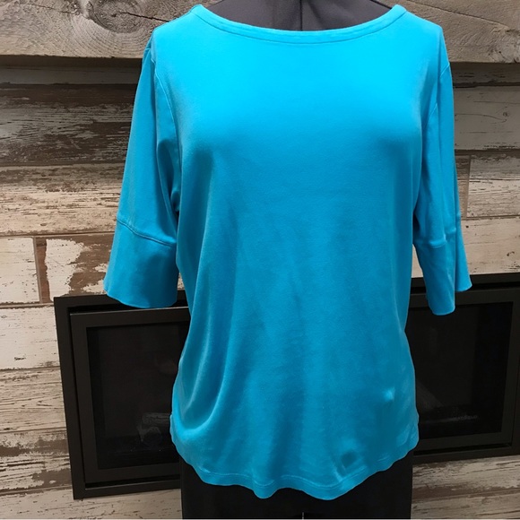 CJ Banks Teal Knit Top, 2X, 3/4 Sleeve - Picture 1 of 9